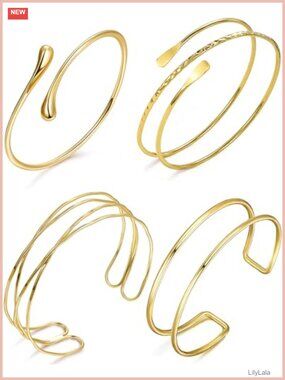 4 Pc Gold Plated Arm Cuff Bracelet Set Adjustable Boho Coil Armlet Women